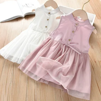 3-10 gadiem meitene vasarā jauni bērnu apģērbi, vestes kleita versija bez piedurknēm, vīlēm dzijas maza meitene princese kleita