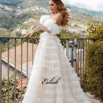 2019 Eslieb jaunākās modes vairumtirdzniecības mīksta tilla auduma slānis kūka pasaku kāzu kleitas pasūtījuma izgatavotu kāzu kleita HA057