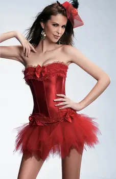 Seksīgs sarkans melns Burleska mežģīņu korsete, svārki kleita Komplekts Mini plus lieluma TuTu bustier kāzu kleitu, kostīmu 2 krāsu izmēri S-6XL