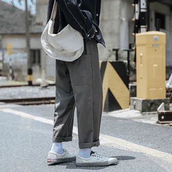 Pavasara korejas Plaša kāju Bikses Vīriešu Modes Retro Gadījuma Bikses Vīriešu Streetwear Zaudēt Hip-hop Taisnu kāju Bikses Vīriešu Bikses
