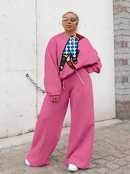 2020. gada Rudens Un Ziemas Jauno Modes Drukāšanas 2-gabals Sieviešu garām piedurknēm Top + Bikses Ar Rozā Un Sarkanā Zaudēt Ikdienas Tērps