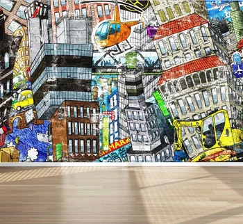 Pasūtījuma Lielums 3D Foto Sienas Grafiti Radošās Pilsētas Noņemams Sienas Papīrs pašlīmējošas Vinila Sienas Uzlīmes Mākslas Mājas Dekoru Sienas