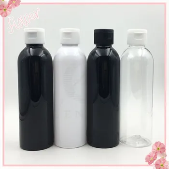 50gab 200ml tukšs Melns plastmasas pudeles flip top plastmasas pudeles 200cc balts pet pudeles Kosmētikas emulsijas pudele