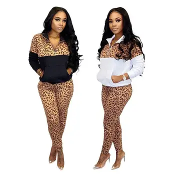 Divas Gabals, Kas Sieviešu Tērpiem Sexy Ikdienas Valkāšanai Ārpus Garām Piedurknēm Leopard Salaist Uzvalks Sieviešu Apģērbu 2 Gabals, Kas