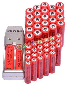 24x AA 3000mAh + 24x AAA 1800mAh 1.2 V Sarkanā Krāsā, Uzlādējamais Akumulators+ 2A 3A Akumulatoru USB Lādētājs