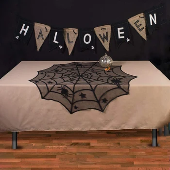 Halloween Galdauts, Halloween Spider Kārta Web Galdauts, Top Hat Segums, Kamīns Galda Partijas Apdare(2gab)