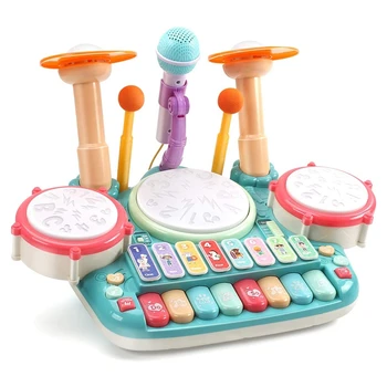 Mūzikas Instruments, Rotaļlietas,Bērnu Elektroniskās Klavieres Tastatūra Xylophone Bungas Rotaļlietu Komplekts ar Gaismas,ar Mikrofoni