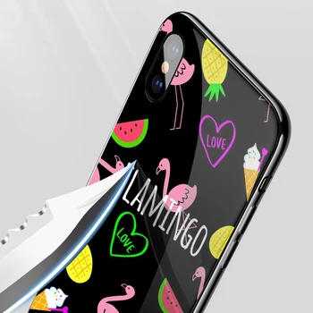 Lavaza Flamingo Rūdīts Stikls TPU Vāciņš iPhone 6S 6 7 8 Plus 5 5S SE XR-X XS 11 Pro MAX Lietā