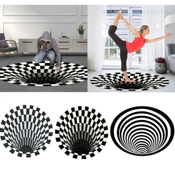 3D Vortex Ilūziju Paklājs Mūsdienu Poligrāfijas Baltās Un Melnās Grīdas Paklājs, neslīdošs Telpā, Guļamistabā Mākslas Mat Telpu Dekorēšana