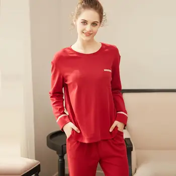 Sieviešu Sleepwear Komplekti Stila Uzvalks Mājās Sievietēm Sieviešu Sleepwear Sexy modes homewear Pidžamu ar garām piedurknēm Ziemassvētku sarkana kokvilnas