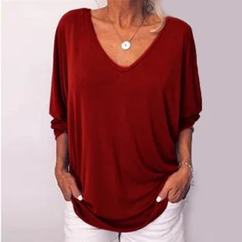 Jauns V Kakla Plats Piedurkņu Backless Pogu, Sieviešu T-krekls Plus Izmēra 5XL Sieviešu Ikdienas Modes Tshirt