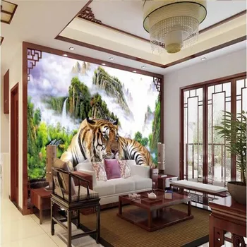 Wellyu Pasūtījuma liela mēroga murals Tiger tiger nosaka tiger king valdonīgs TV dīvāns dzīvojamā istabā, fona tapetes
