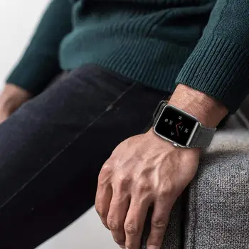 Ādas siksna Apple skatīties joslas 44mm 40mm Kanvas Auduma jostu correa watchband aproce iWatch 42mm 38mm serie 3 4 5 zviedrija 6 joslu