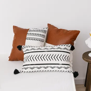 Jaunas tīras kokvilnas audekls iespiešana ādas dubultā krāsu bloku dīvāna spilvena vāka ziemeļeiropā vienkāršu krāsu bloku spilvena segums