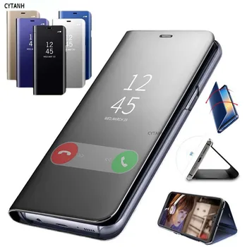 Smart Flip Cover For Samsung Galaxy S20 Ultra Piezīme 10 9 8 S8 S9 Plus S7 Malas Pilnas Spogulis Telefonu Gadījumos iPhone xs xr 11pro maks.