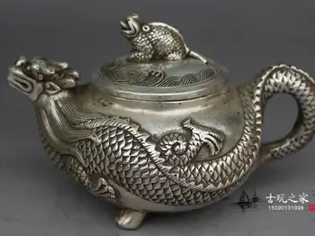 Ļoti reti Qing Dynasty silve tējkanna,Pūķis,Bezmaksas piegāde