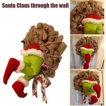 Ziemassvētku zaglis aiz rupjš audekls Vainags Grinch Stola Ziemassvētki aiz rupjš audekls Vainags ziemassvētku Vainags Rotājumi jautra dāvana, lai bērns Draugiem