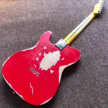Jaunā stila sarkanā krāsa elektriskā ģitāra,Kļavu klaviatūra guitarra,relikvijas, ar rokām,6 stings gitaar.nekustamā fotogrāfijas