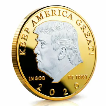 1GB Donald J Trumpis MUMS 2020. gadam Prezidents Donald Trump Sudraba Zelta Pārklājumu ĒRGLIS Piemiņas Monētu
