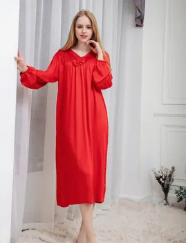 Sieviešu sleepwear 2019 M-XXL plus izmēra sievietēm, naktsveļu Pavasarī, rudenī jaunu kokvilnas garš naktskrekls nakts kleita