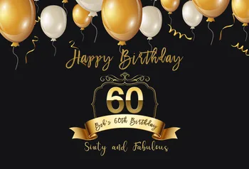 60. happy birthday zelta balonu foto fona fotogrāfija backdrops kvalitātes vinila