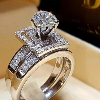 Deluxe Solījums Gredzens Līgavas komplekti Sudraba krāsā AAAAA Cz akmens Iesaistīšanās kāzu joslā gredzeni sieviešu Rotaslietas Labākā Dāvana