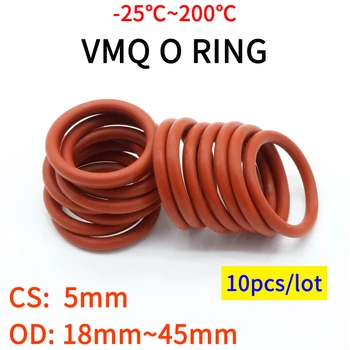 10pcs VMQ Red Silikona O Ring CS 5mm OD 18~45mm FoodGrade Ūdensizturīgs Mazgāšanas Gumijas Izolācijas Kārta O Formas Zīmogs Gasket