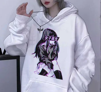 Pelēkā vārna Japāņu Anime Skolniece Glitch Skumji Estētisko Sieviešu Krekls Harajuku Streetwear Pulovers pelēkā vārna Gothic Apģērbu Augšu