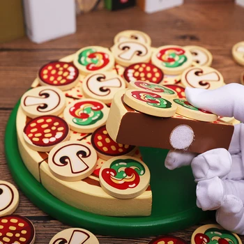 Montessori Rotaļlietas Koka Rotaļlieta Pica, Picu Spēlēt Pārtikas Iestatīt Pārtikas Gatavošanas Simulācijas Galda Piederumi Rotaļlietas Bērniem Pizza Puse Pārtikas Set