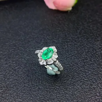 Dabīgais zaļais smaragda akmens Gredzens Dabas dārgakmens gredzenu S925 sudraba moderns grezns, Elegants puķes sieviešu meitene puse dāvanu Rotaslietas