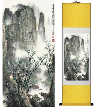 Kalnu un Upju glezniecības Ķīnas ritiniet ainavu glezniecības mākslas glezniecības mājas apdare attēlu 041716