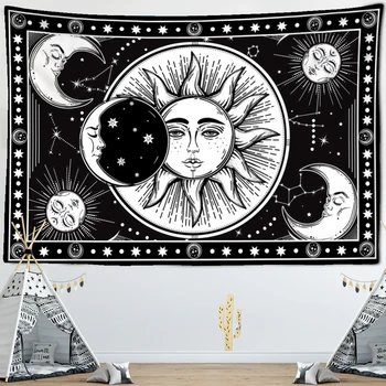 Baltā Melnā Saule, Mēness Maģija Gobelēns Indija Mandala Debess Sienas Karājas Hipiju Sienas Paklāji Psychedelic Kopmītnes Mājas Dekoru