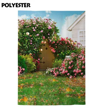 Funnytree backdrops par fotogrāfiju, studio ziedu pavasara zāli pagalmā koka durvju profesionālo kvalifikāciju, photocall photobooth