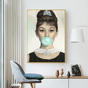 Audrey Hepburn Burbuļi Sienas Mākslas Audekls Melna Balta Lūpu Lapu Modes Plakātu Izdrukas, Gleznu Attēlu Mūsdienu Telpu Dekorēšana