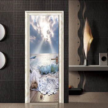 2 Paneļi Piejūras Skatītu 3D efektu Sienu Gleznojumi Sienas Uzlīmes, Durvju Uzlīmes Tapetes, Uzlīmes dzīvo jamo istabu BedroomHome Apdare