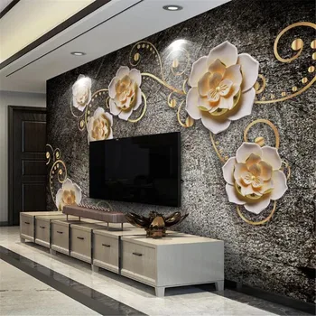 Milofi pielāgotas 3D foto tapetes sienu Eiropas retro 3D trīsdimensiju reljefa ziedu TV fona sienas