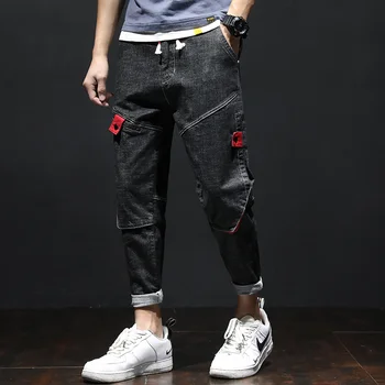 Jauns Vīriešu Streetwear Vasaras Kovbojiem Cilvēks Slim Pencil Black jean Bikses Atbilst Viss Džinsi PSMJ57