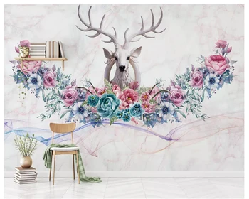 Beibehang Ziemeļvalstu klasiskās skaistu zīda slīdēšanas papel de parede tapetes roku apgleznoti ziediem trīsdimensiju elk TV fona