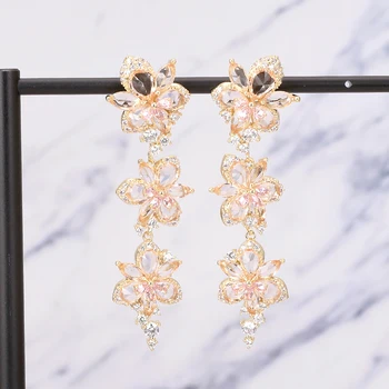 Modes Ziedi Auskari DIY Krāsains Luksusa Zelta Kāzas Jewelri Skaistu Ledus Cirkonija dioksīds