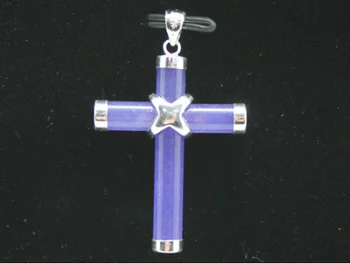 925 Sterling Silver, Purple Jade Cross Kulons