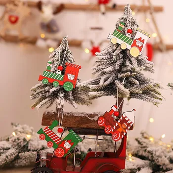 4GAB Ziemassvētku Vilciena Krāsots Koka Ziemassvētku rotājums Mājās Ar Santa Bērniem Rotaļlietas Ziemassvētku Rotājumu 2020 