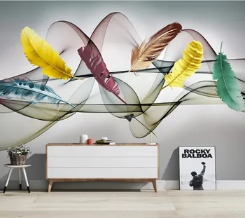 Krāsains spalvas, abstraktas līnijas, dūmu 3d tapetes papel de parede dzīvojamā istaba dīvāns TV sienas guļamistabā sienas papīri mājas dekoru