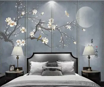 Liela custom home decoration, tapetes, sienas jaunu Ķīniešu stilā, ar roku apgleznoti ziediem un putniem, plūmju ziedu TV fona sienas