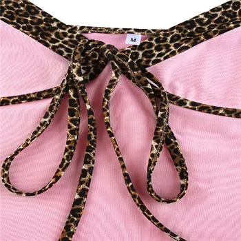 Sieviešu Vasaras Sexy Slim Kamzolis Modes Leopard Spageti Siksnas Streetwear Izšūšanas V-veida kakla Mežģīnes up Pakļauti Nabas Tamborēšanas Augšu