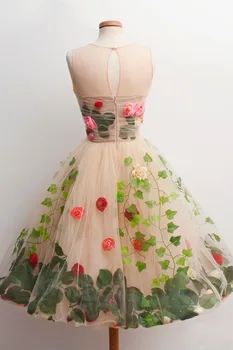 Diezgan 3D Rozes Zieds Ar Lapu Tilla Formālā Puse Kleitas Šampanieti Ceļa Garums Cocktail Dress Balles Kleitas Vestido De Formatura