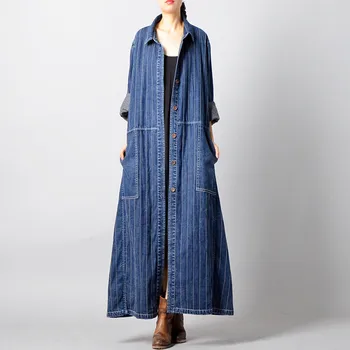 2018 sieviešu jauna rudens un ziemas oriģinālo dizainu plus lieluma uzrakt garš, svītrains temperaments slim ilgi džinsa zaudēt virsdrēbes