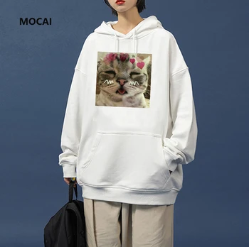 Rudens/ziemas modes Kawaii Kaķis sieviete pelēkā vārna Fun cat drukāt sporta krekls pāriem Harajuku ielas modes ikdienas apģērbu Topi