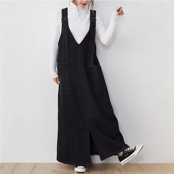 2020. gada rudens Modes korejas Siksna Džinsa viengabala Kleitas Modes Zeķturi Sieviešu Džinsi Sen Maxi Kleita Plus Lieluma Grīdas Garums