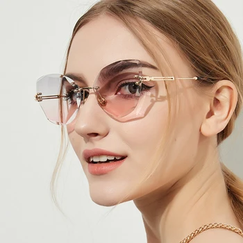 Vintage, Saulesbrilles Par Sievietēm, Cat Eye bez apmales Dimanta griešanas Lēca Zīmola Dizaineru Modes Toņos, Saules Brilles 5276M