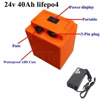 24v 40ah lifepo4 uzlādējams akumulators iebūvēts BMS ar ABS gadījumā ebike saules laivu motoru UPS jaudas+29.2 V 5A lādētāju